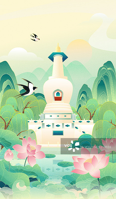 国风扬州瘦西湖白塔节气立夏矢量海报图片素材