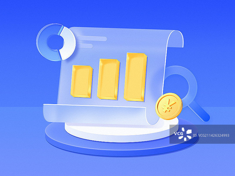 互联网金融股票基金增长上涨搜索财富账单分布分析3d插画图片素材