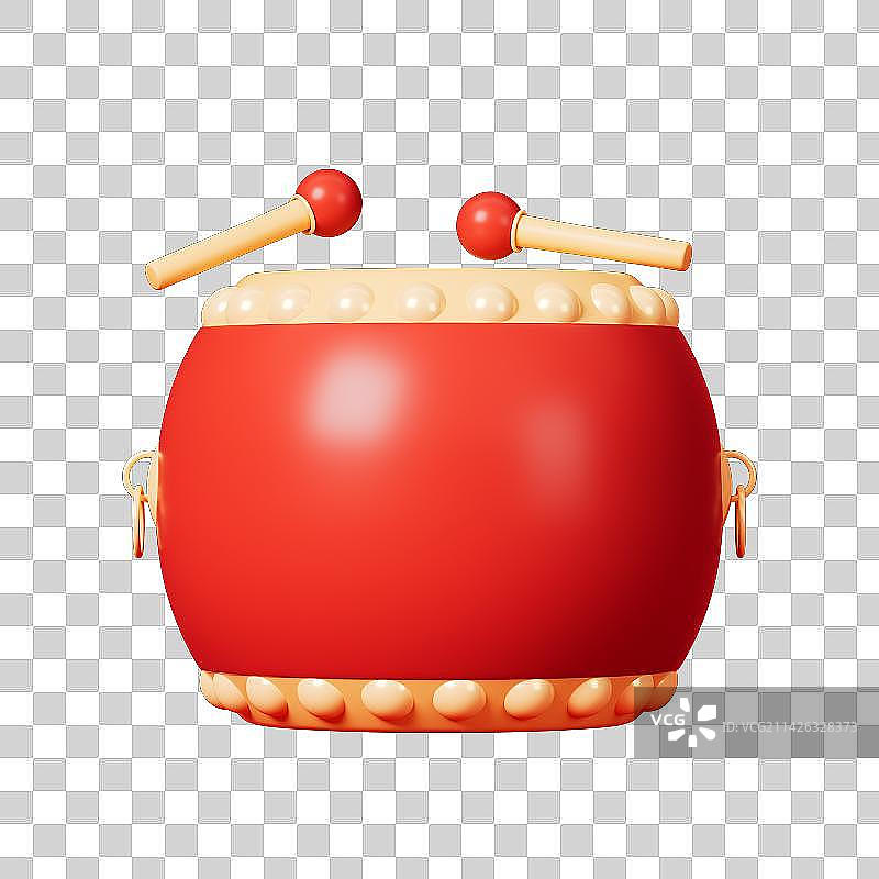 红色卡通锣鼓场景3D渲染图片素材