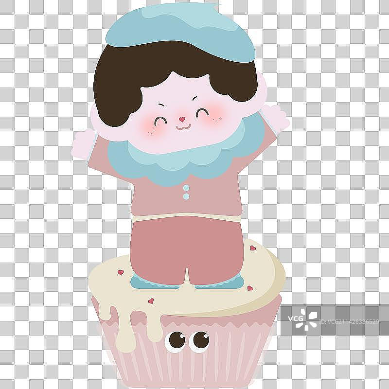 开心男孩站在纸杯蛋糕上图片素材