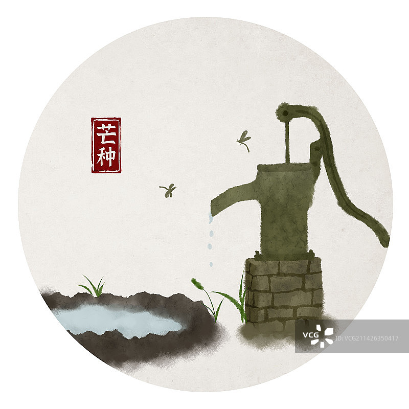 芒种节气中式圆形插画图片素材