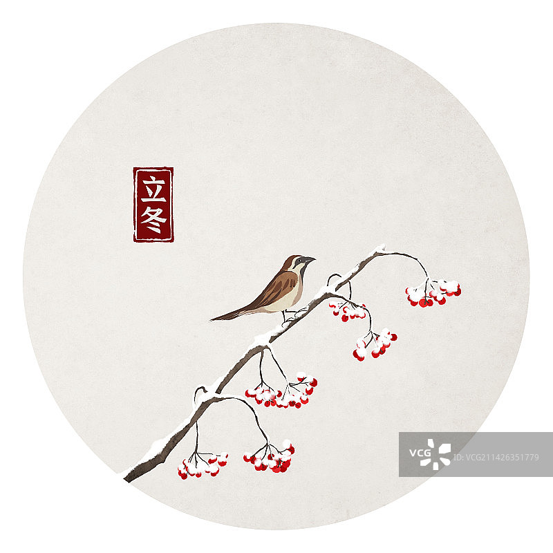 立冬节气中式圆形插画图片素材