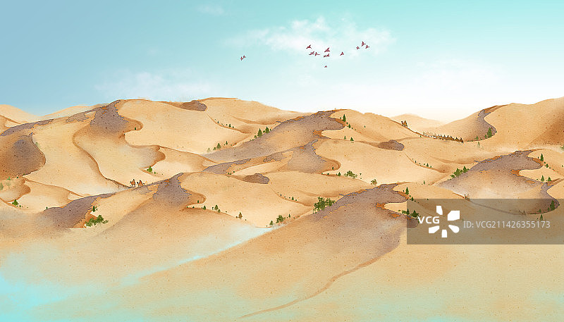 水彩风沙漠背景图片素材