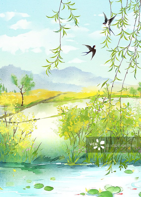 水彩风田园风光图片素材