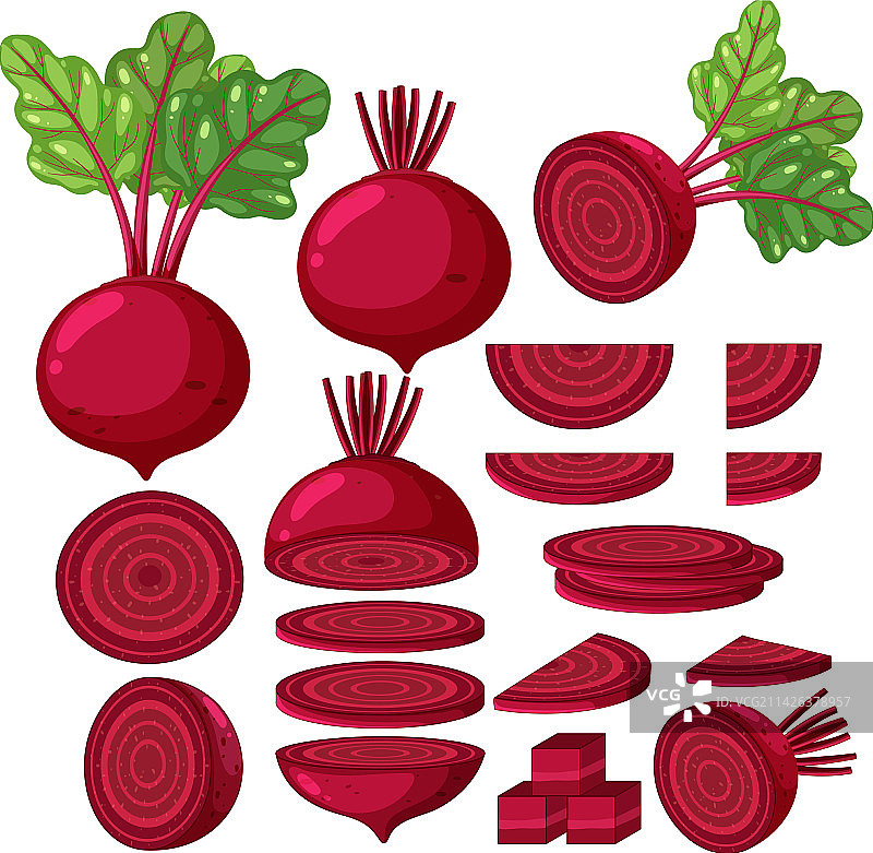 完整和切片的甜菜根图片素材