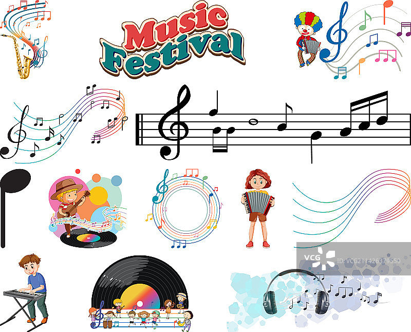 儿童乐器和音乐符号套装图片素材