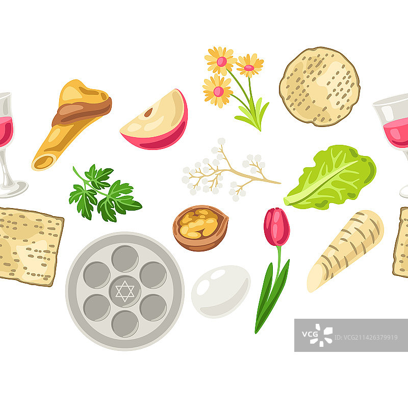 愉快的犹太逾越节餐盘无缝图案图片素材