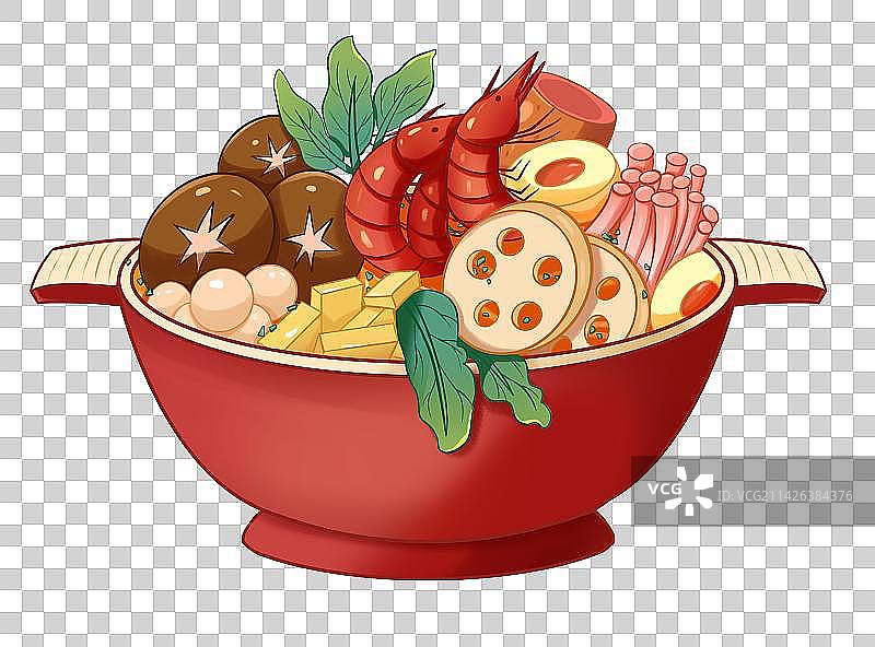 香菇丸子海鲜火锅麻辣烫大乱炖食物插画图片素材