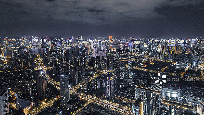 杭州上城区钱江新城夜景航拍图片素材