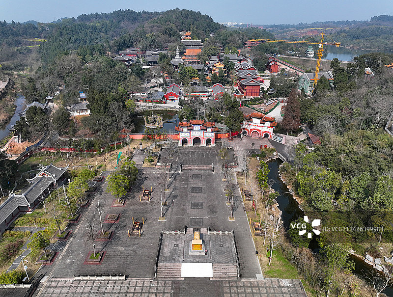 四川省遂宁市船山区中国观音故里广德风景区广德寺航拍图片素材