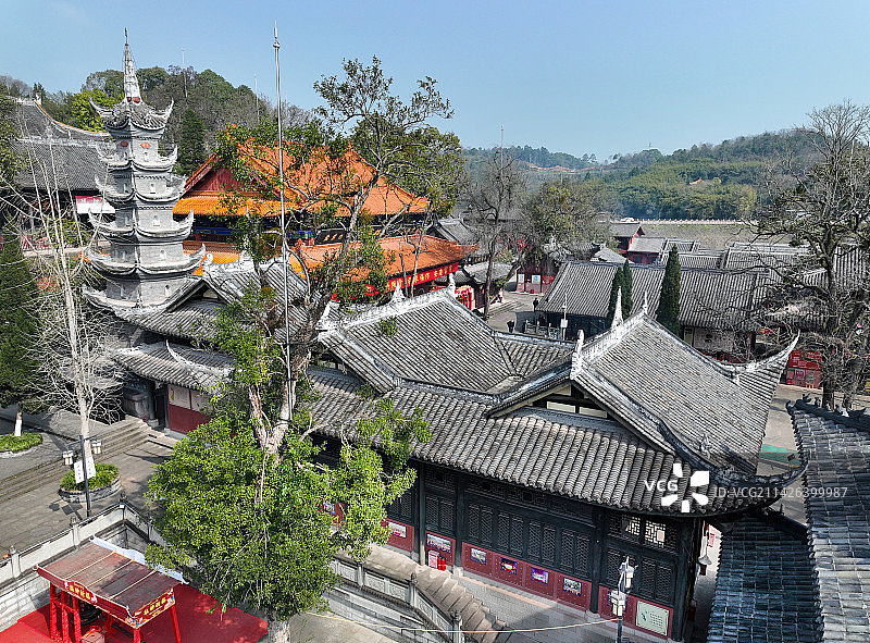 四川省遂宁市船山区中国观音故里广德风景区广德寺航拍图片素材