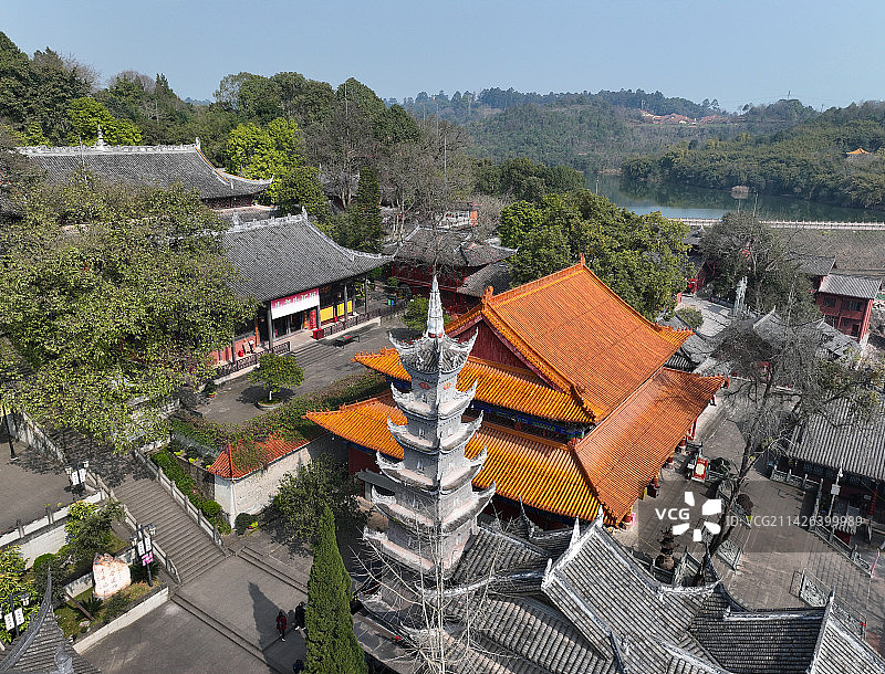 四川省遂宁市船山区中国观音故里广德风景区广德寺航拍图片素材