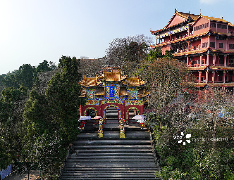 四川省遂宁市船山区中国观音故里灵泉风景区灵泉寺航拍图片素材