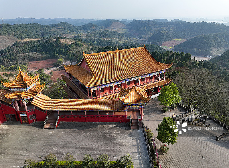 四川省遂宁市船山区中国观音故里灵泉风景区灵泉寺航拍图片素材