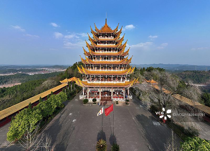 四川省遂宁市船山区中国观音故里灵泉风景区灵泉寺航拍图片素材