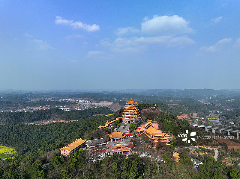 四川省遂宁市船山区中国观音故里灵泉风景区灵泉寺航拍图片素材