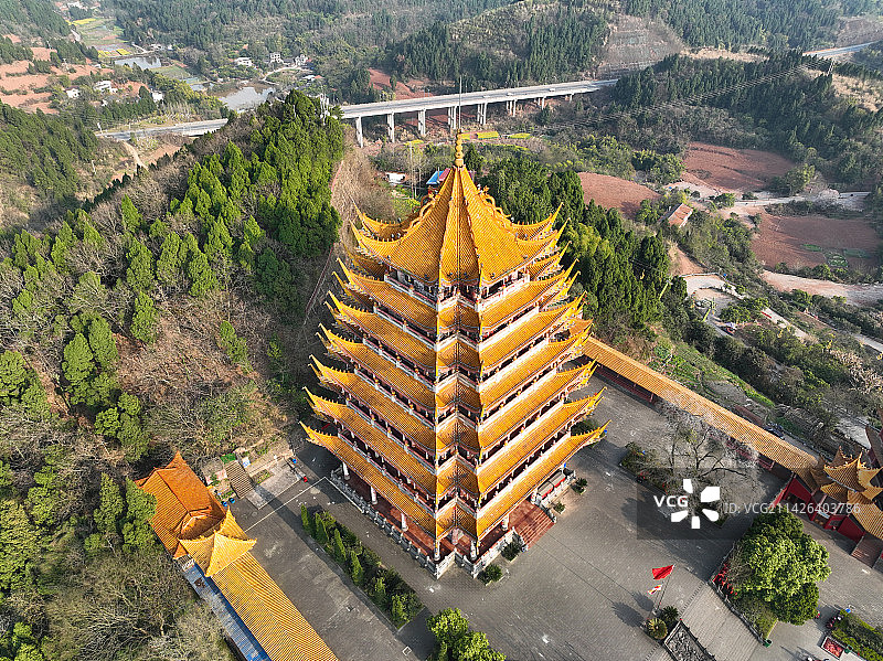 四川省遂宁市船山区中国观音故里灵泉风景区灵泉寺航拍图片素材