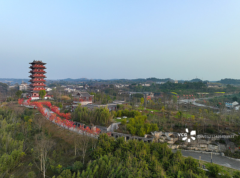四川省遂宁市船山区龙凤古镇旅游区航拍图片素材