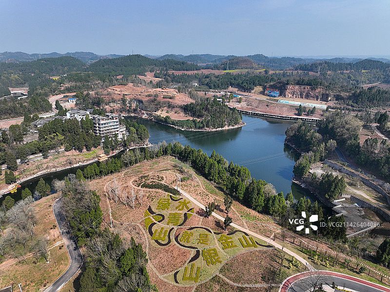 四川省遂宁市蓬溪县中国红海生态旅游景区航拍图片素材