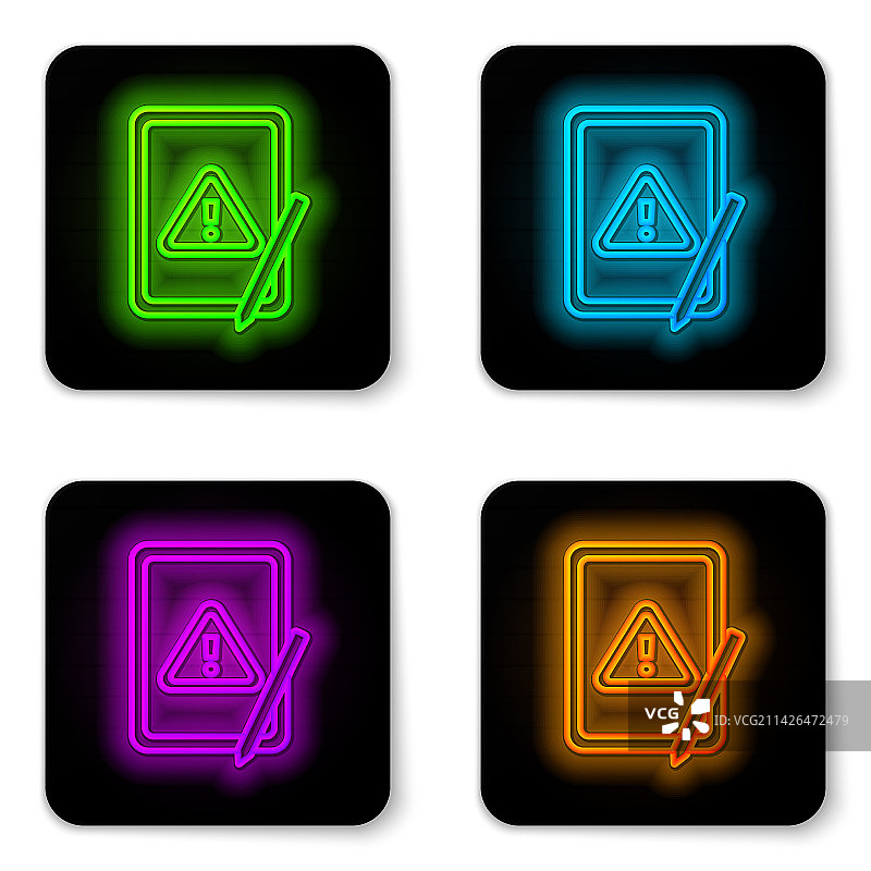 带有感叹号的发光霓虹灯线条绘图板图片素材