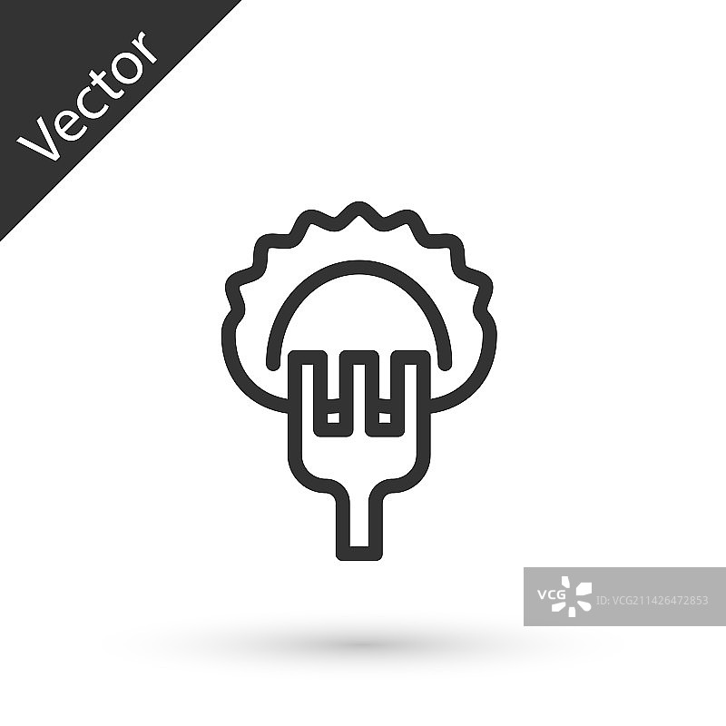 灰色线条叉子上饺子图标白色隔离图片素材