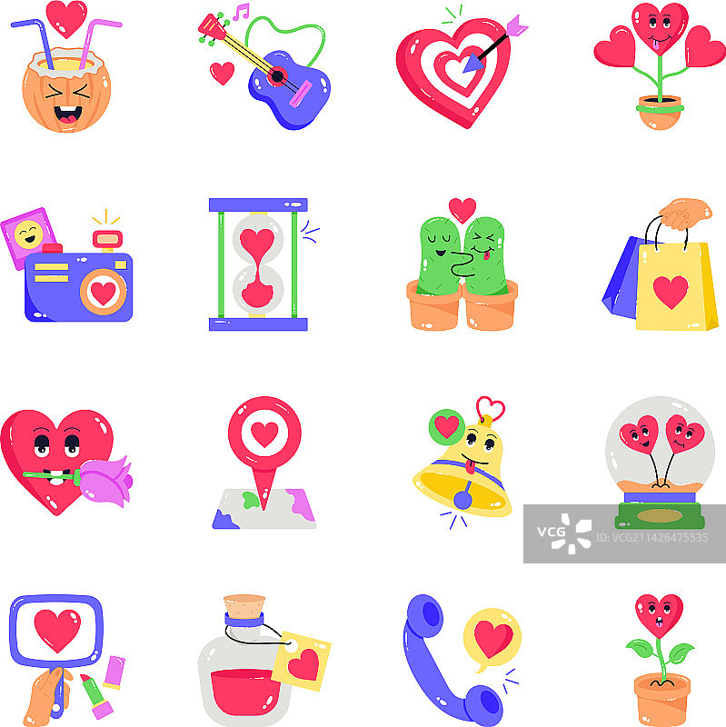 情人节扁平贴纸合集图片素材