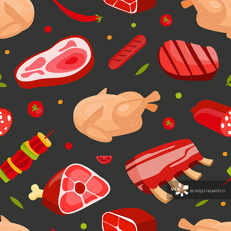 新鲜天然肉制品无缝图案图片素材