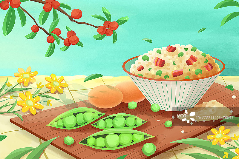 夏天立夏节气美食立夏饭插画图片素材