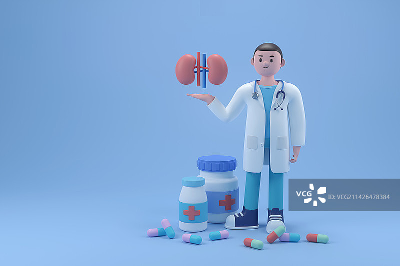 3d渲染医生治疗肾脏相关疾病插画图片素材