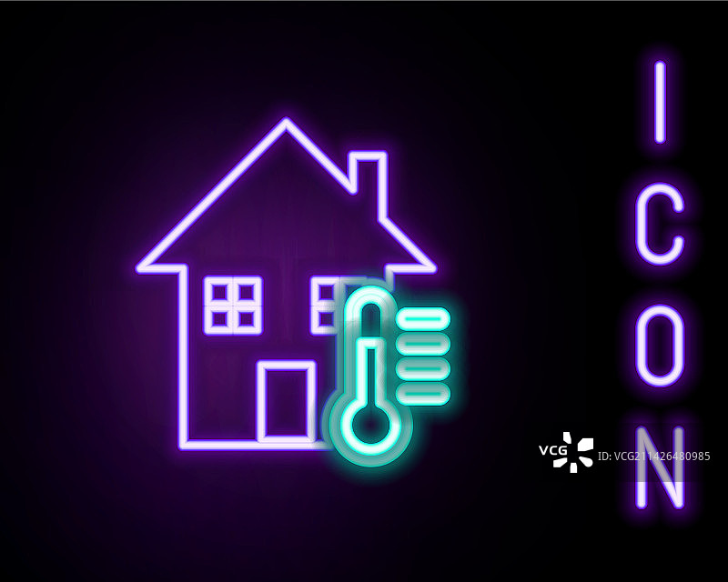 发光霓虹灯房屋温度图标图片素材