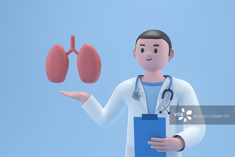 3D渲染呵护肺部健康插画图片素材
