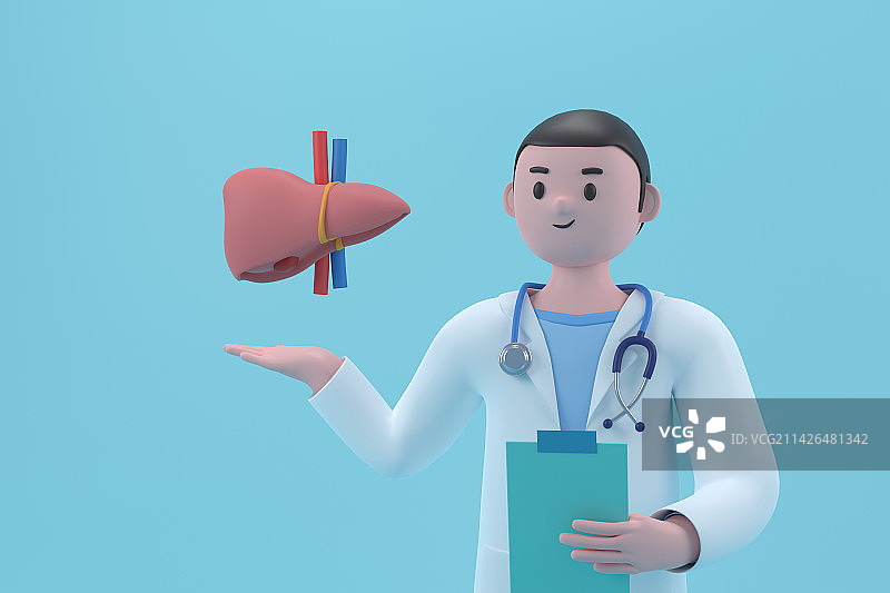 3D渲染医生治疗肝脏相关疾病插画图片素材