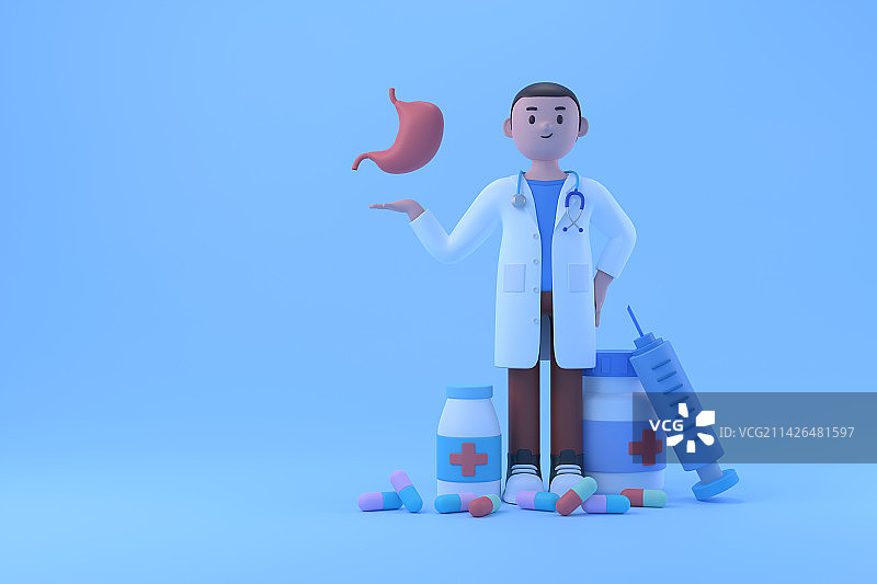 3d渲染医生治疗胃部疾病插画图片素材