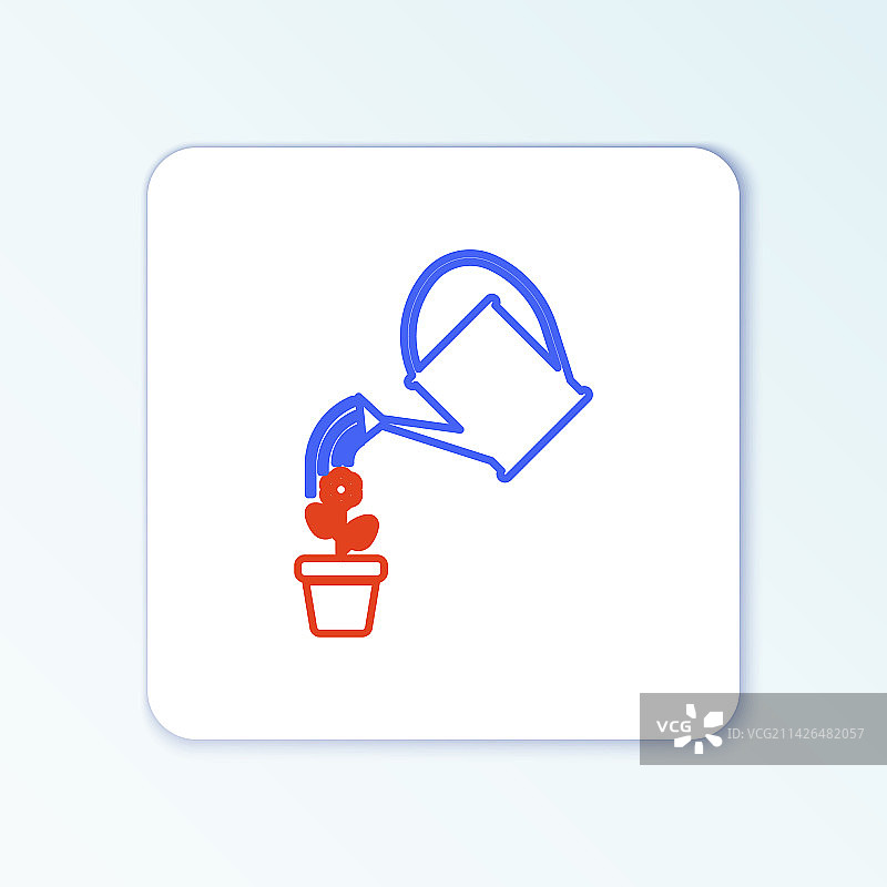 线条浇水壶向花朵喷洒水滴图片素材