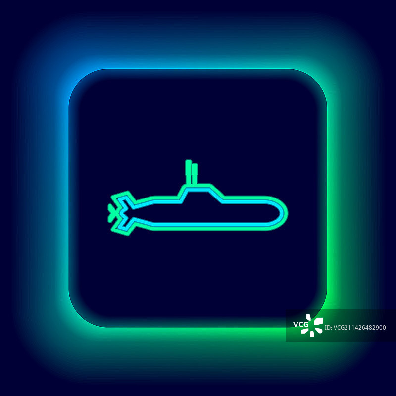 霓虹线条潜艇图标，黑色背景图片素材
