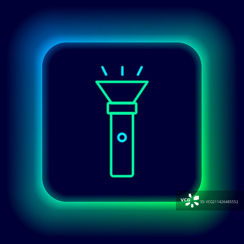 隔离背景上的发光霓虹手电筒线条图标图片素材