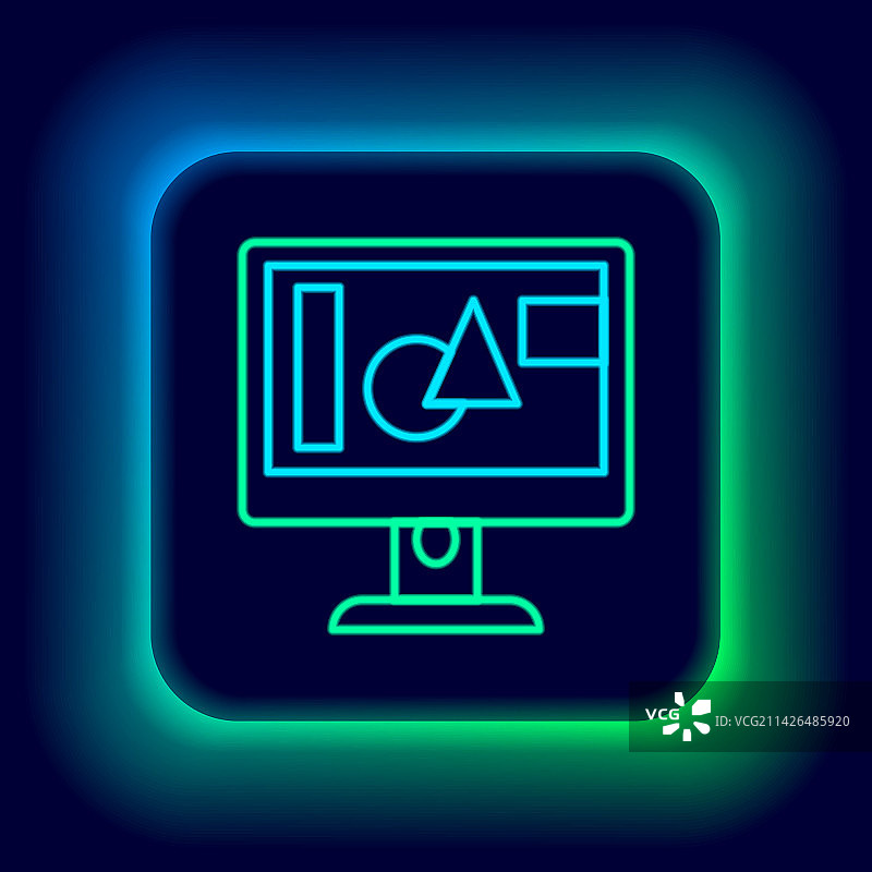 发光霓虹灯线条电脑显示器屏幕图标图片素材