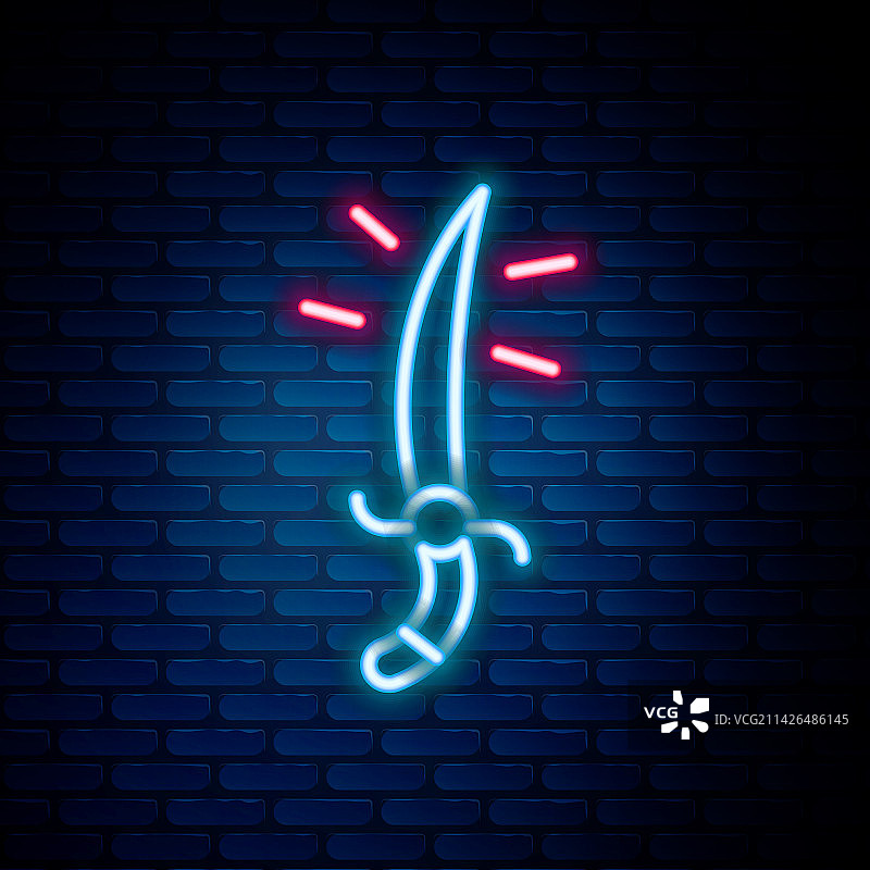 发光霓虹灯线条阿拉伯弯刀图标图片素材