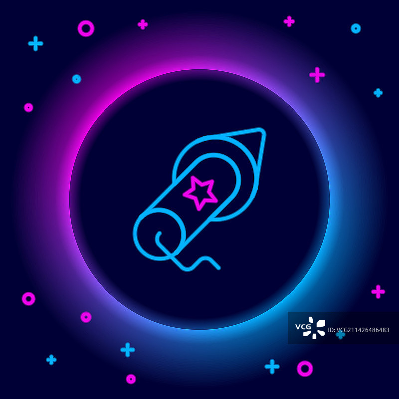 发光霓虹灯线烟花图标（黑色背景）图片素材