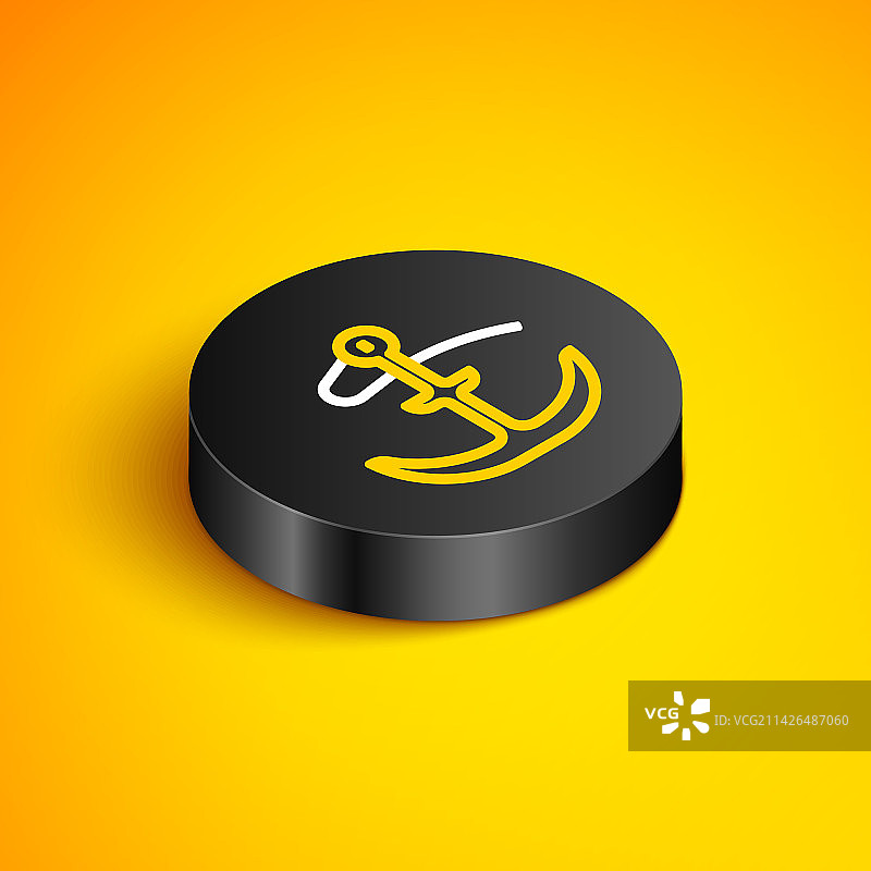 黄色背景上的2.5D线条锚图标图片素材