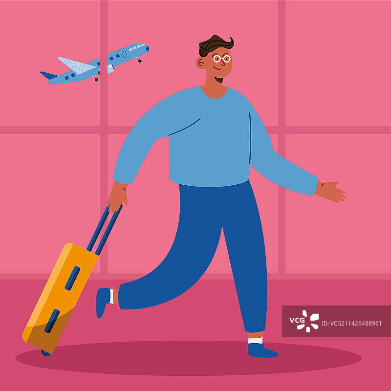 飞机和手提箱男子图片素材
