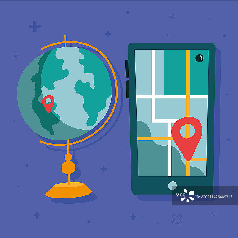 智能手机和地图上的位置标记图片素材