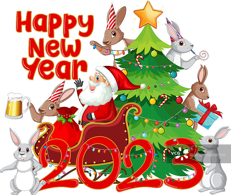 带有可爱兔子的新年快乐banner图片素材