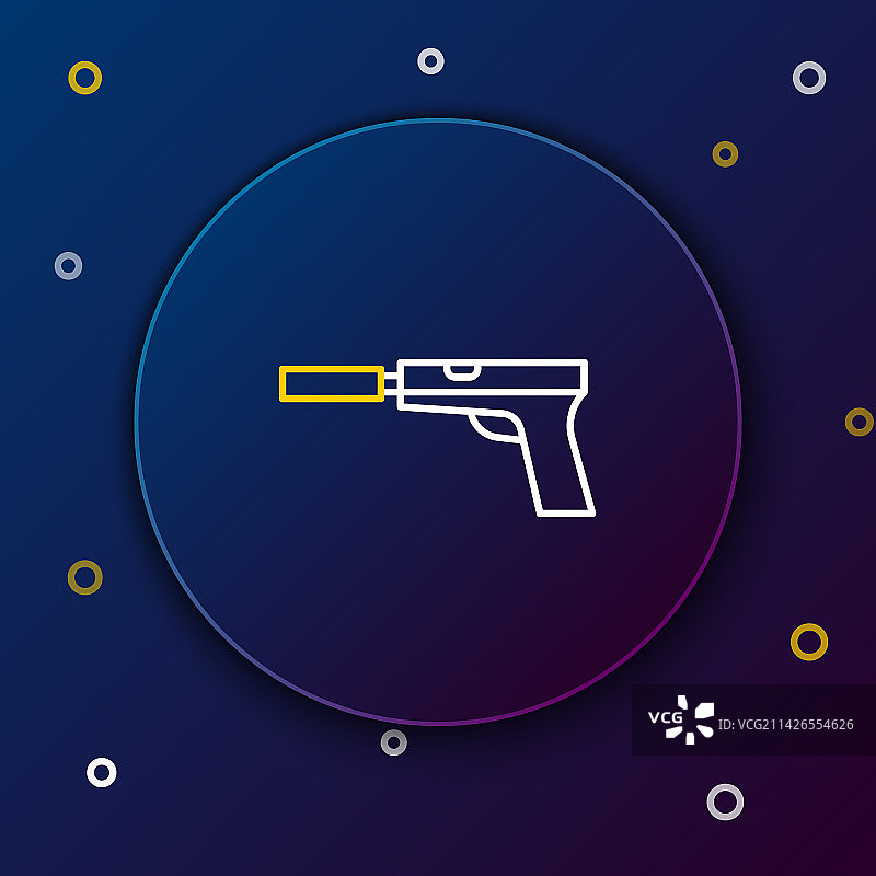 线条手枪或带消音器枪支图标图片素材