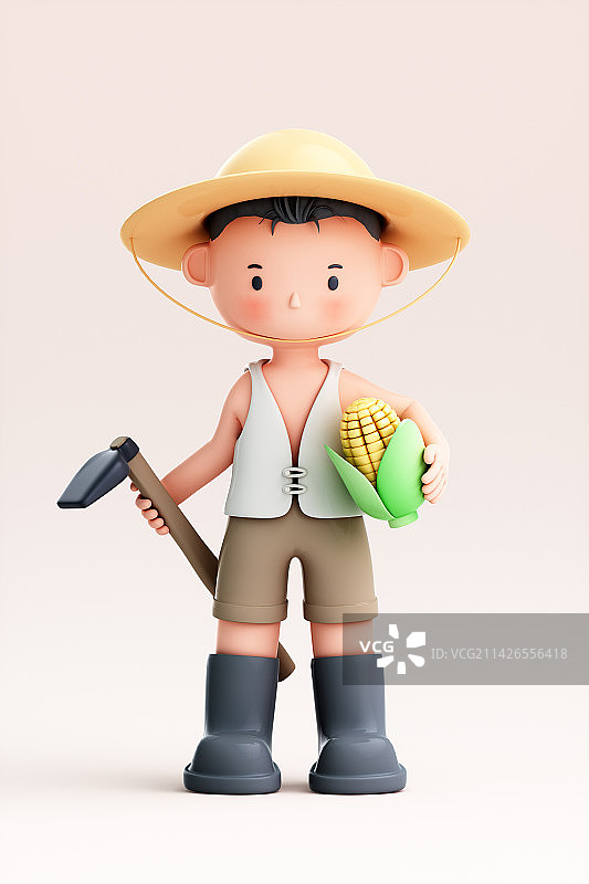 3D渲染的可爱的中国农夫图片素材