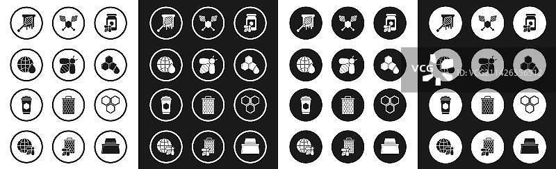 带蜜蜂蜂巢地图的蜂蜜罐图片素材