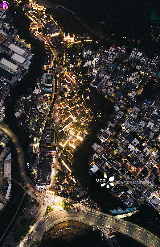甘坑古鎮夜景航拍图片素材