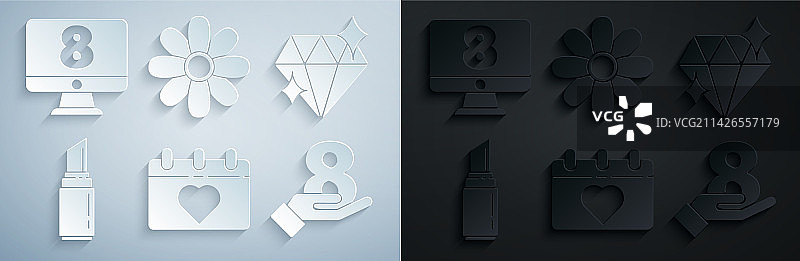 日历设置：三八节、钻石、口红、手图片素材