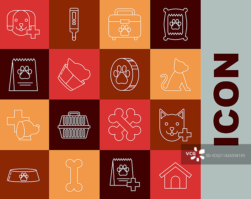 狗屋兽医诊所猫咪标志线条图标组合图片素材