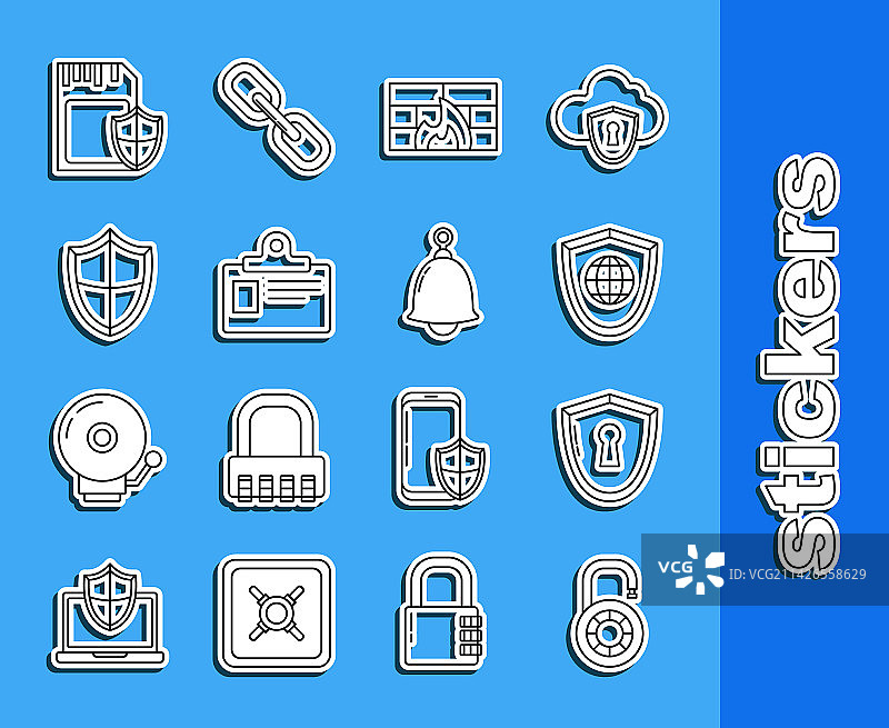 保险箱、密码锁、盾牌线条图标图片素材